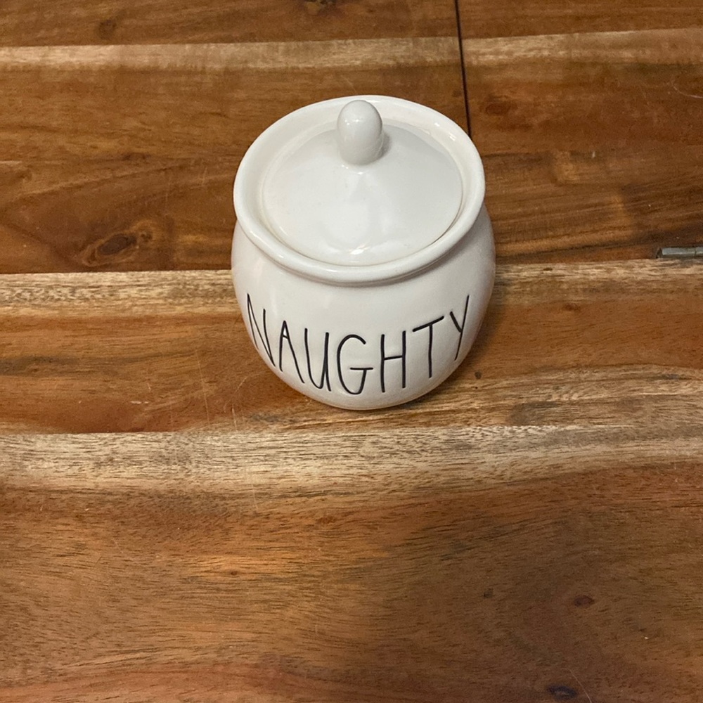 Rae Dunn White Ceramic 'NAUGHTY' Canister